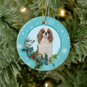 Cavalier King Charles Evergreen Blue Snowflake Ceramic Ornament
