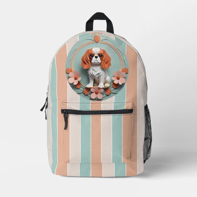 Cavalier King Charles Flowers Paper Cutting Art  Printed Backpack (Front)