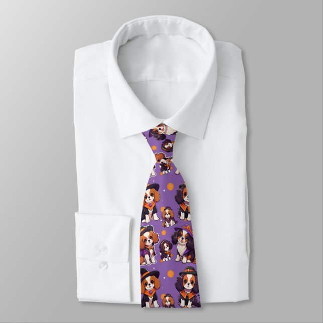 Cavalier King Charles halloween pattern Tie (Tied)