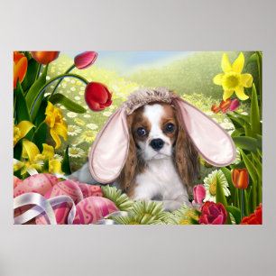 Cavalier King Charles Happy Easter Art Poster