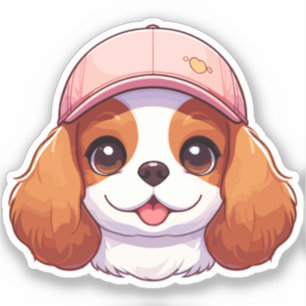 Cavalier king charles head with pink cap