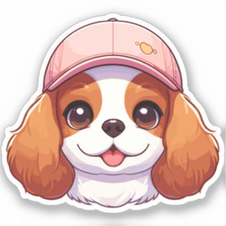 Cavalier king charles head with pink cap