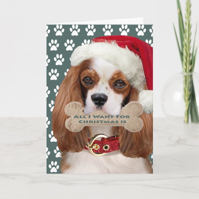 Cavalier King Charles Kisses For Christmas Holiday Card (Front)