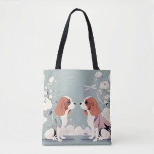 Cavalier King Charles Pastel Colour White Flowers  Tote Bag
