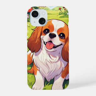 Cavalier King Charles Pastel flowers field iPhone 15 Case