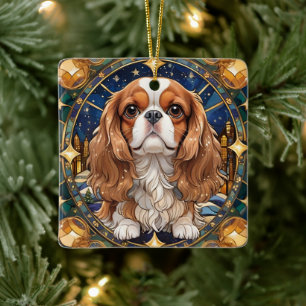 Cavalier King Charles Pastel Gold Stained Glass Ceramic Ornament