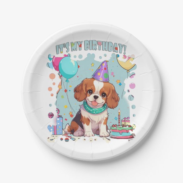 Cavalier King Charles Pastel It's my Birthday Paper Plate (Front)