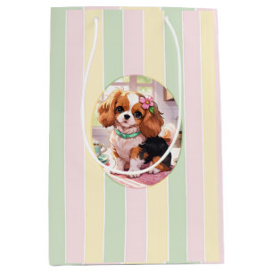 Cavalier King Charles Pastel Lines Cottagecore Medium Gift Bag