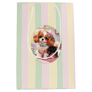 Cavalier King Charles Pastel Lines Cottagecore Medium Gift Bag