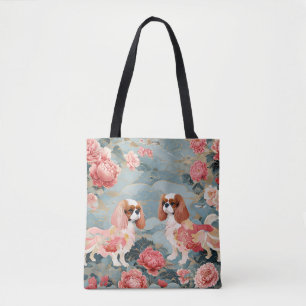 Cavalier King Charles Pastel Pink Flowers Waves  Tote Bag