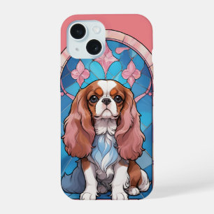 Cavalier King Charles Pastel Pink Stained Glass iPhone 15 Case