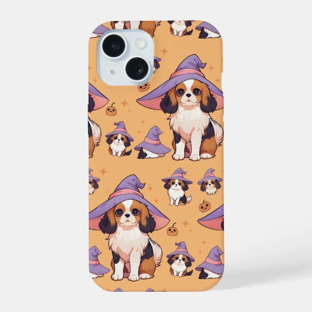 Cavalier King Charles pastel witch hat halloween iPhone 15 Case (Back)