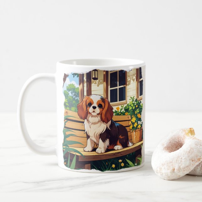 Cavalier King Charles Pastel with flowers Coffee Mug (With Donut)