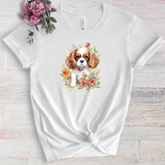 Cavalier King Charles Puppy Pet Watercolor Flower T-Shirt (Creator Uploaded)