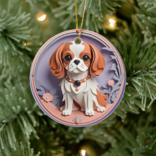 Cavalier King Charles Purple Pastel Paper Cutting  Ceramic Ornament