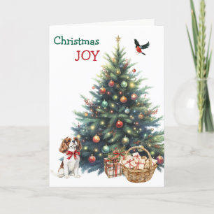 Cavalier King Charles Spaniel and Bird  Holiday Card