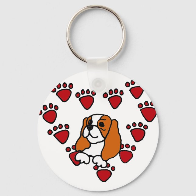 Cavalier King Charles Spaniel and Heart Art Key Ring (Front)