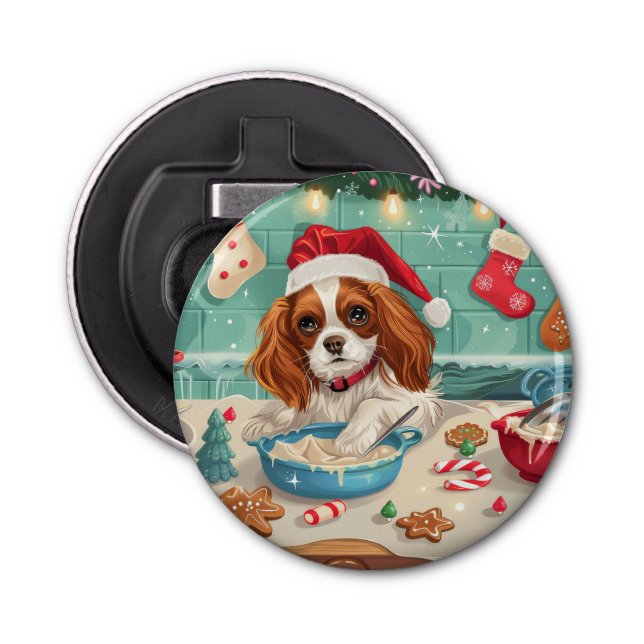 Cavalier King Charles Spaniel Baking Christmas Bottle Opener (Front)