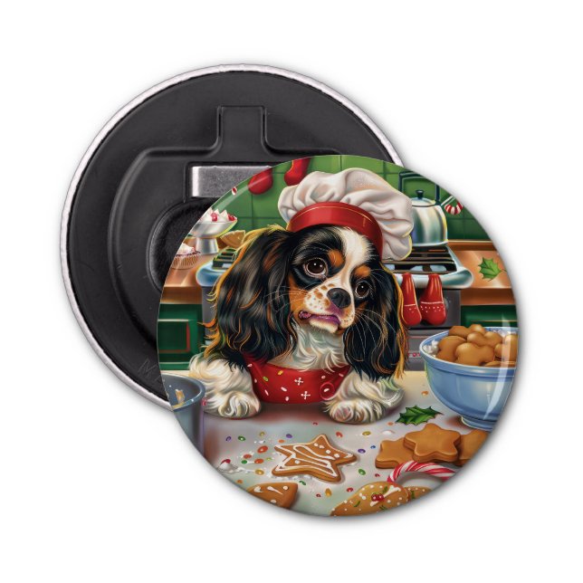 Cavalier King Charles Spaniel Baking Christmas Bottle Opener (Front)