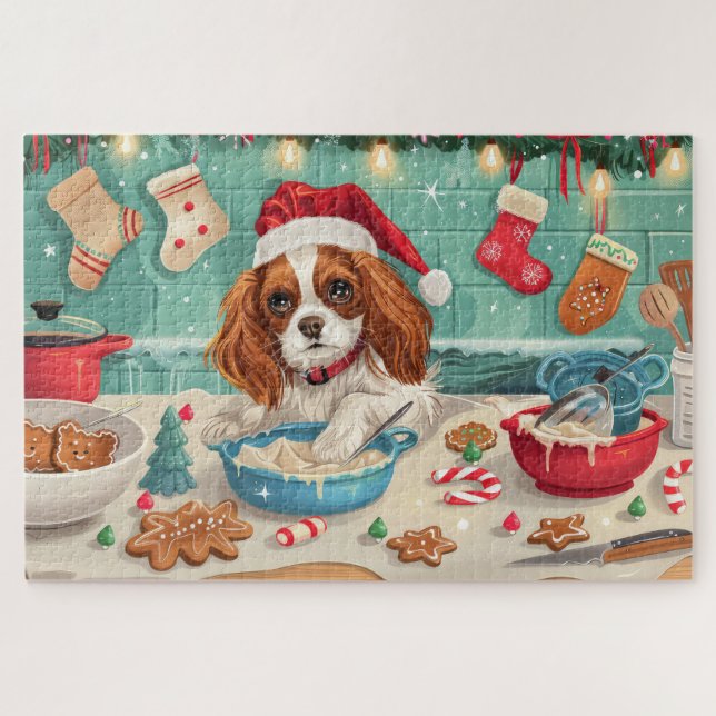 Cavalier King Charles Spaniel Baking Christmas Jigsaw Puzzle (Horizontal)