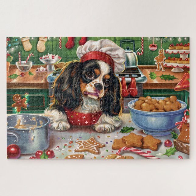 Cavalier King Charles Spaniel Baking Christmas Jigsaw Puzzle (Horizontal)