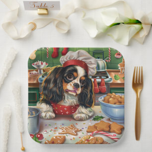 Cavalier King Charles Spaniel Baking Christmas Paper Plate