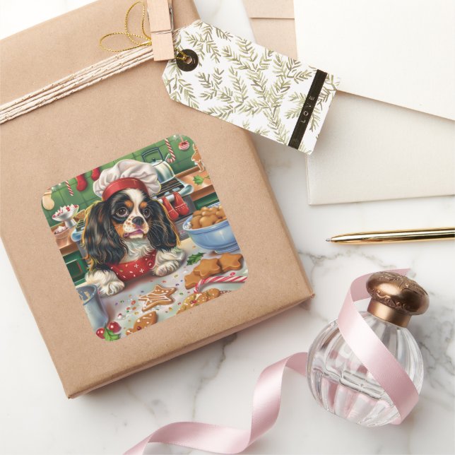 Cavalier King Charles Spaniel Baking Christmas Square Sticker (Gifting)