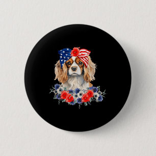 Cavalier King Charles Spaniel Bandanna Usa Flag 4t 6 Cm Round Badge