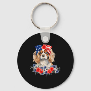 Cavalier King Charles Spaniel Bandanna Usa Flag 4t Key Ring