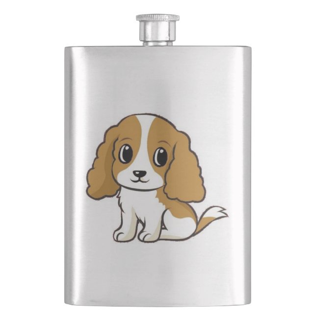 cavalier king charles spaniel blenheim cartoon hip flask (Front)