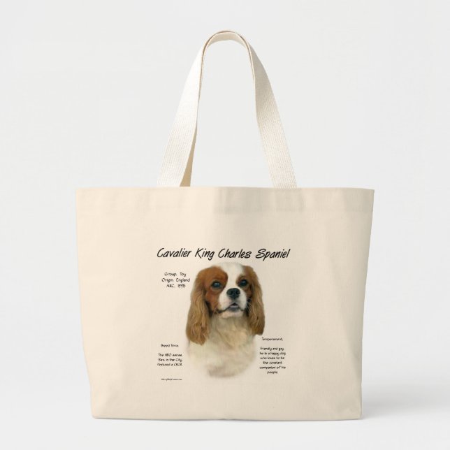 Cavalier King Charles Spaniel (Blenheim) History Large Tote Bag (Front)