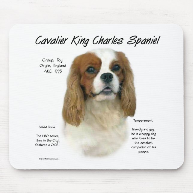 Cavalier King Charles Spaniel (Blenheim) History Mouse Pad (Front)
