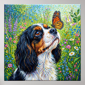 Cavalier King Charles Spaniel Butterfly Garden Pos Poster