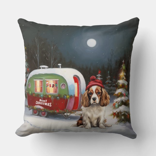 Cavalier King Charles Spaniel Caravan Christmas  Cushion (Front)