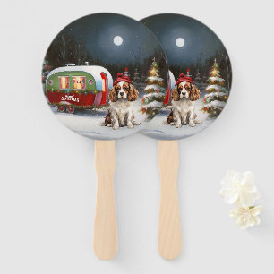 Cavalier King Charles Spaniel Caravan Christmas  Hand Fan