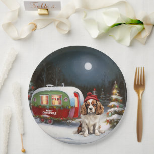 Cavalier King Charles Spaniel Caravan Christmas  Paper Plate