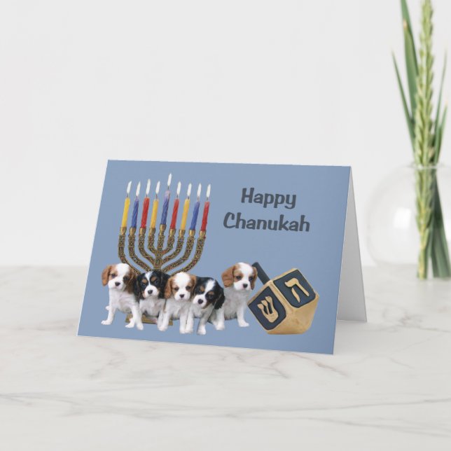 Cavalier King Charles Spaniel Chanukah Card Menora (Front)