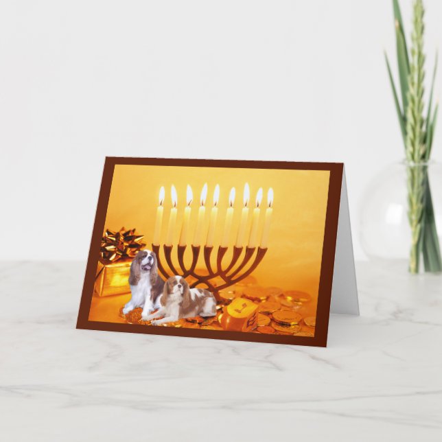 Cavalier King Charles Spaniel Chanukah Card Menora (Front)