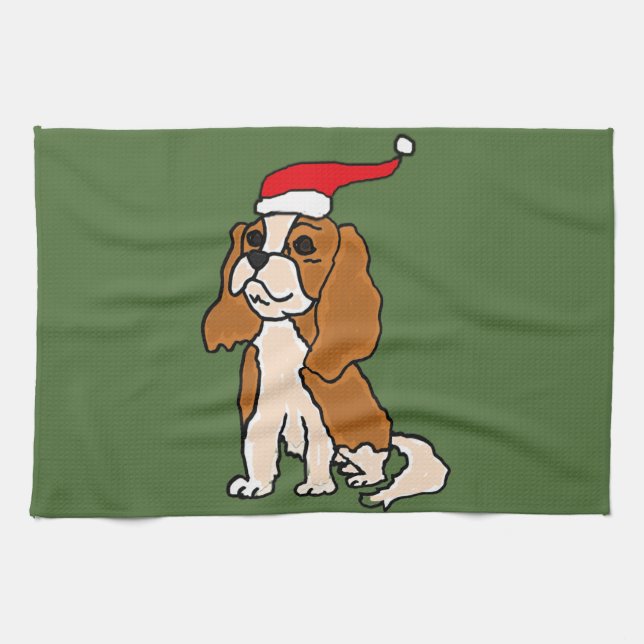 Cavalier King Charles Spaniel Christmas Art Tea Towel (Horizontal)