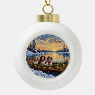 Cavalier King Charles Spaniel Christmas Boat Ceramic Ball Christmas Ornament