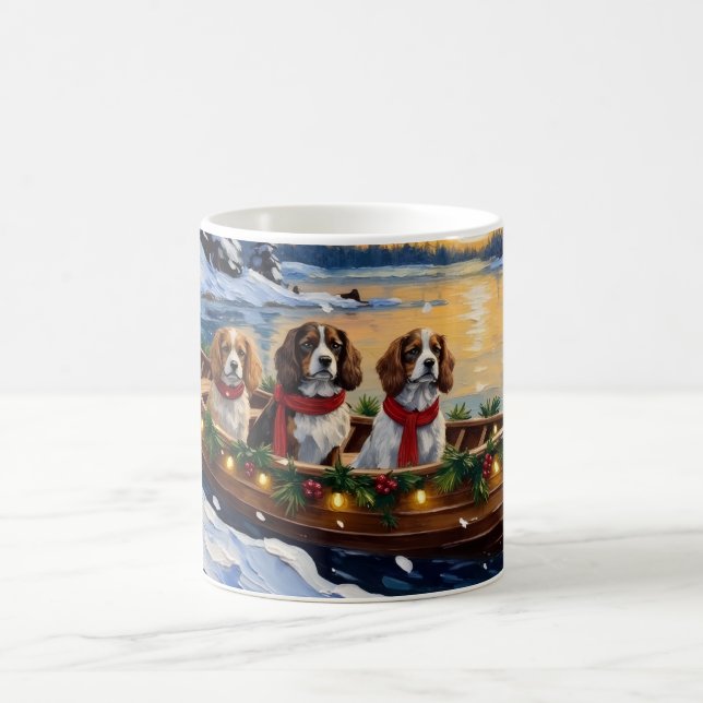 Cavalier King Charles Spaniel Christmas Boat Coffee Mug (Center)