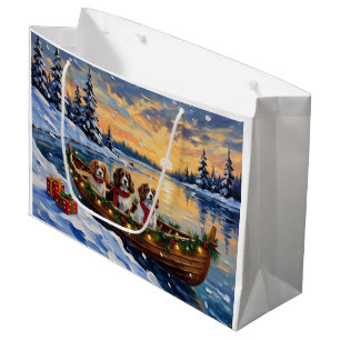 Cavalier King Charles Spaniel Christmas Boat Large Gift Bag
