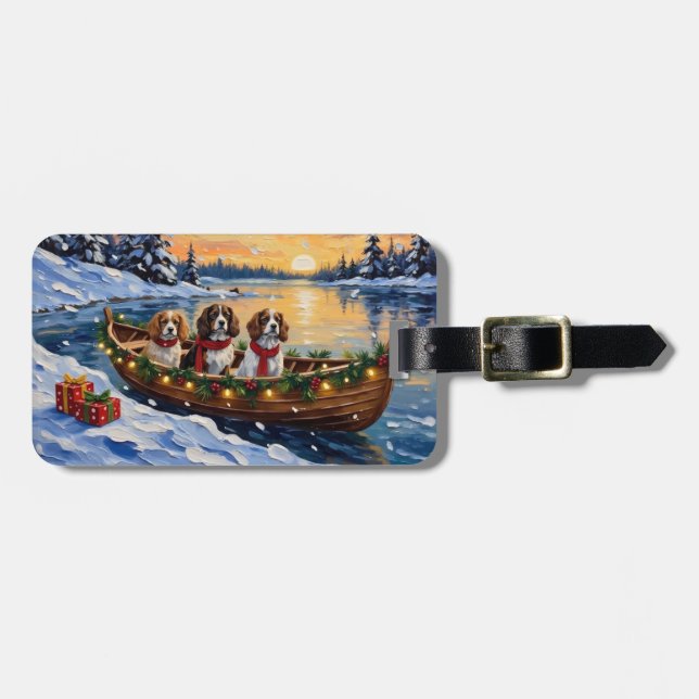 Cavalier King Charles Spaniel Christmas Boat Luggage Tag (Front Horizontal)