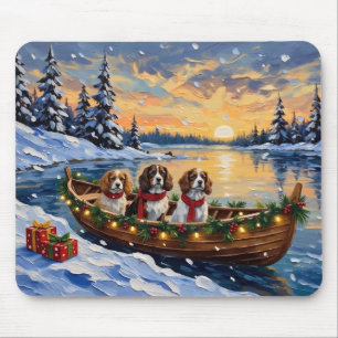 Cavalier King Charles Spaniel Christmas Boat Mouse Pad
