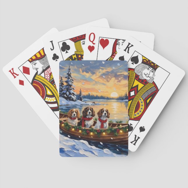 Cavalier King Charles Spaniel Christmas Boat Playing Cards (Back)