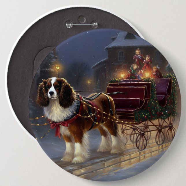 Cavalier King Charles Spaniel Christmas Festive  6 Cm Round Badge (Front & Back)