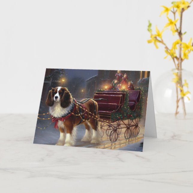 Cavalier King Charles Spaniel Christmas Festive  Card (Yellow Flower)