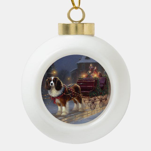 Cavalier King Charles Spaniel Christmas Festive  Ceramic Ball Christmas Ornament (Front)