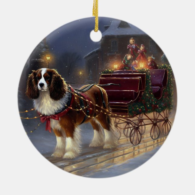 Cavalier King Charles Spaniel Christmas Festive  Ceramic Ornament (Back)