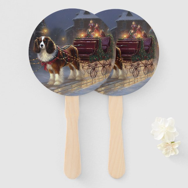Cavalier King Charles Spaniel Christmas Festive  Hand Fan (Front and Back)